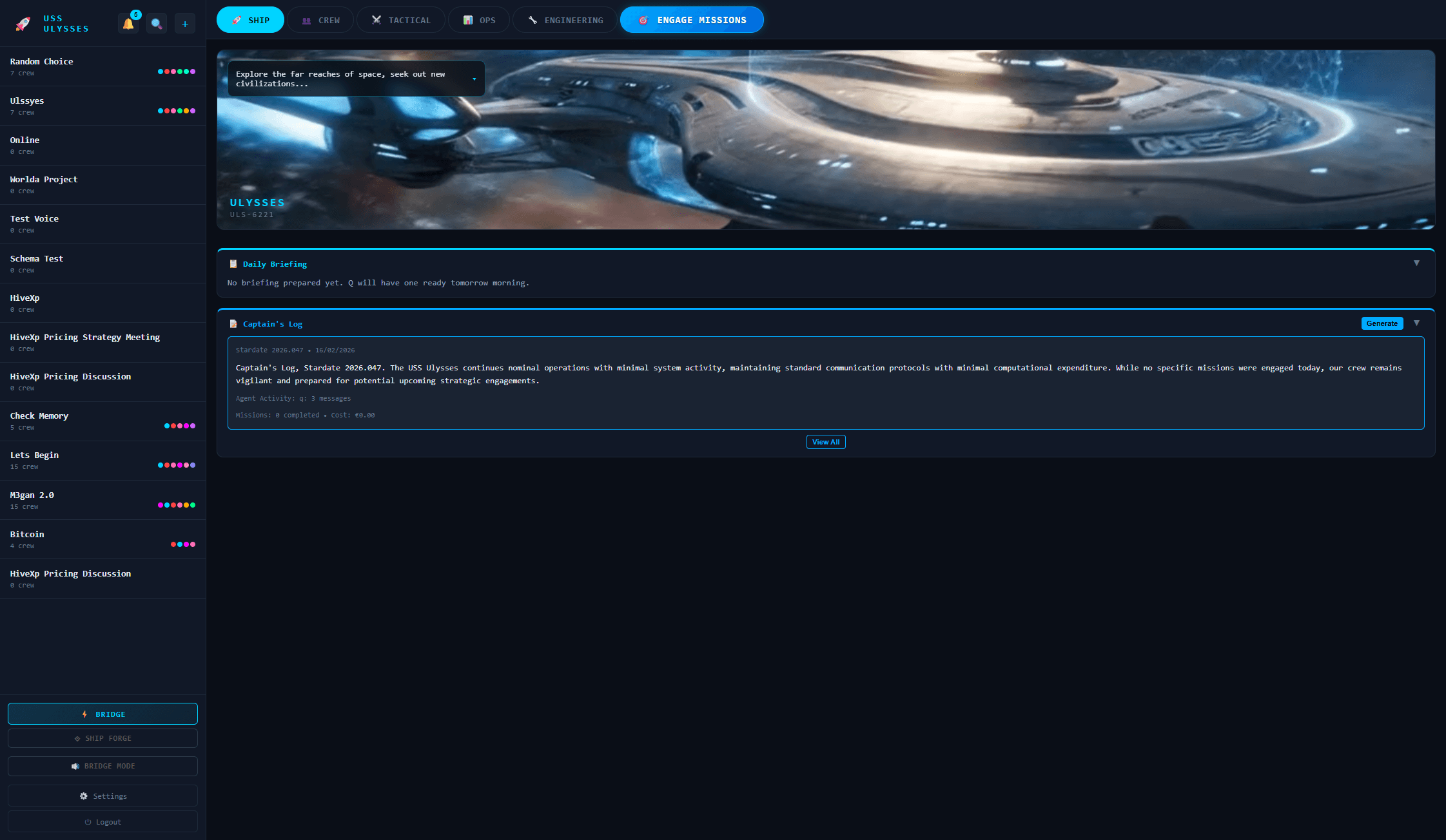 USS Ulysses Bridge Dashboard